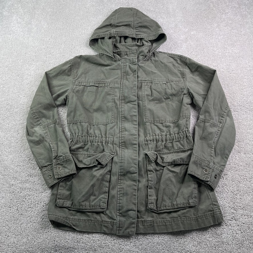 Universal Thread Jacket‎ Womens Small Green Canvas Utility Hooded Full Zip Coat